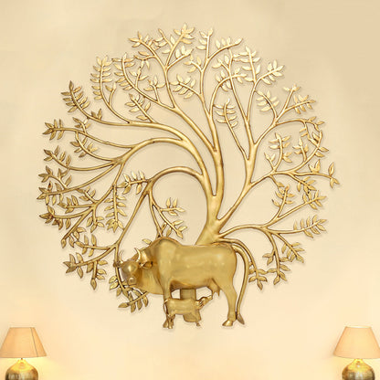 Brass Cow & Calf with Tree Wall Hanging by SAMA Homes - Cow & Calf with Tree Wall Hanging
