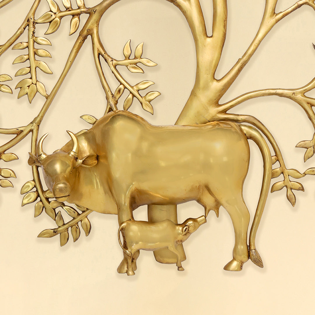 Brass Cow & Calf with Tree Wall Hanging - Image 2