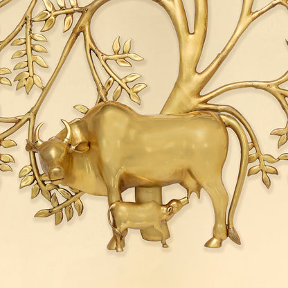 Brass Cow & Calf with Tree Wall Hanging by SAMA Homes - Cow & Calf with Tree Wall Hanging (View 2)