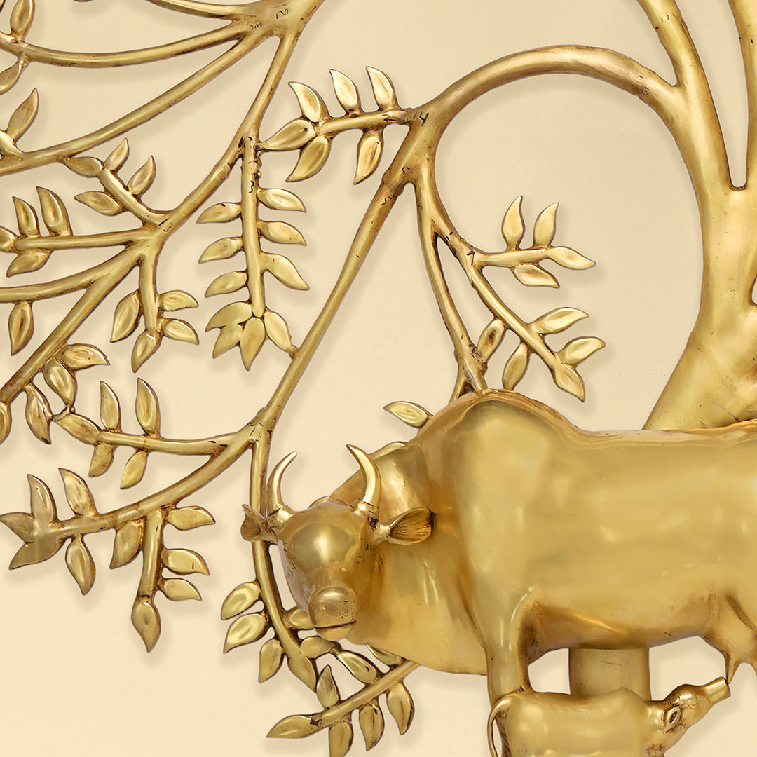 Brass Cow & Calf with Tree Wall Hanging - Image 3