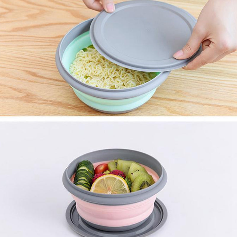 3pcs/set Silicone Folding Lunch Box With Lid Portable Picnic Camping Bowl Set Kitchen Tableware Kit Foldable Fruit Salad Bowl – Image 13 - Image 14