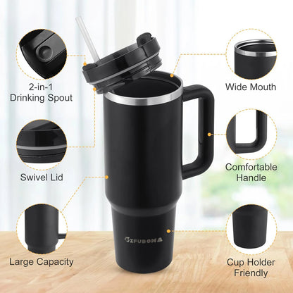 40oz Stainless Steel Insulated Water Bottle with Straw & Handle – Vacuum Flask Travel Coffee Tumbler, Hot & Cold Thermal Mug (1200ml) by Sama Homes - Sustainable Living (View 3)