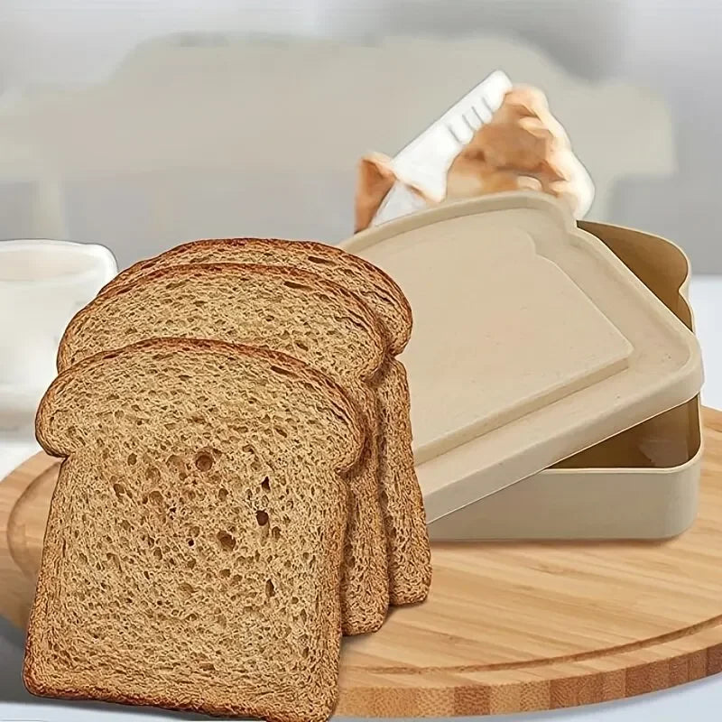 Toast Shaped Bamboo Fiber Portable Lunch Box With Lid Toast Bread Sandwich Box Kitchen Outdoor Picnic Large-capacity Bento Box – Image 2 - Image 3