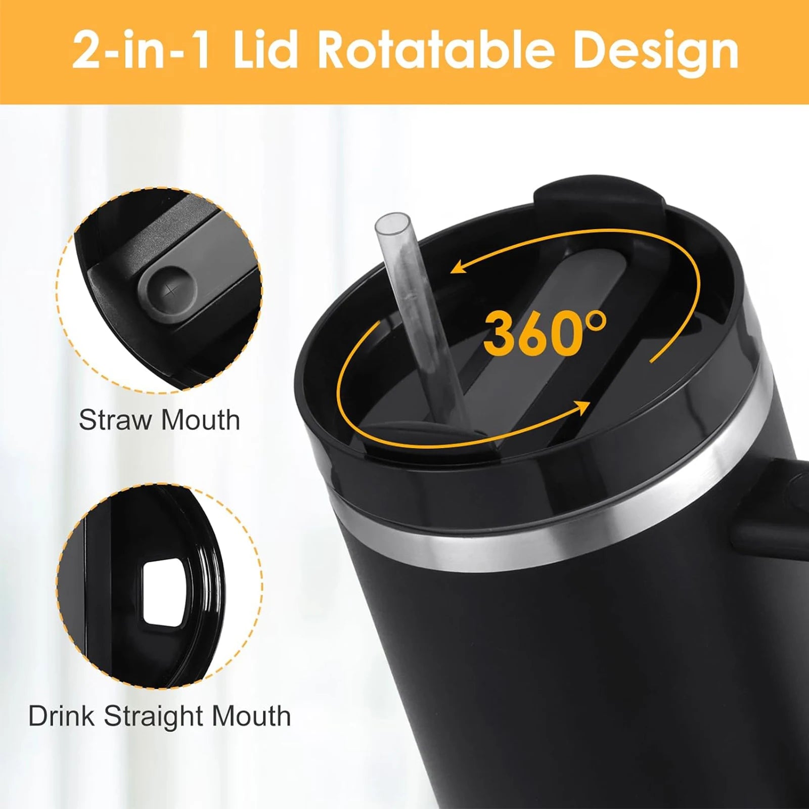 40oz Stainless Steel Insulated Water Bottle with Straw & Handle – Vacuum Flask Travel Coffee Tumbler, Hot & Cold Thermal Mug (1200ml) - Image 4