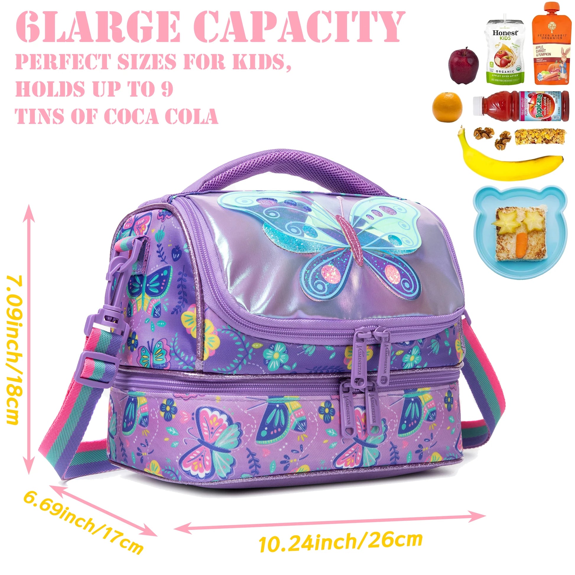 Kids Lunch Bag with Comparments for Girls Toddler School Teen Lunch Box Tote Bag Double Decker Cooler Insulated Lunch Bag – Image 4 - Image 5