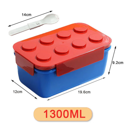 1050/1300ML Building Block Lunch Box with Tableware Portable Double Layer Bento Box for Student Office Fruit Salad Sealed Box – Image 18