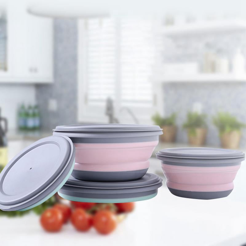 3pcs/set Silicone Folding Lunch Box With Lid Portable Picnic Camping Bowl Set Kitchen Tableware Kit Foldable Fruit Salad Bowl – Image 14 - Image 15
