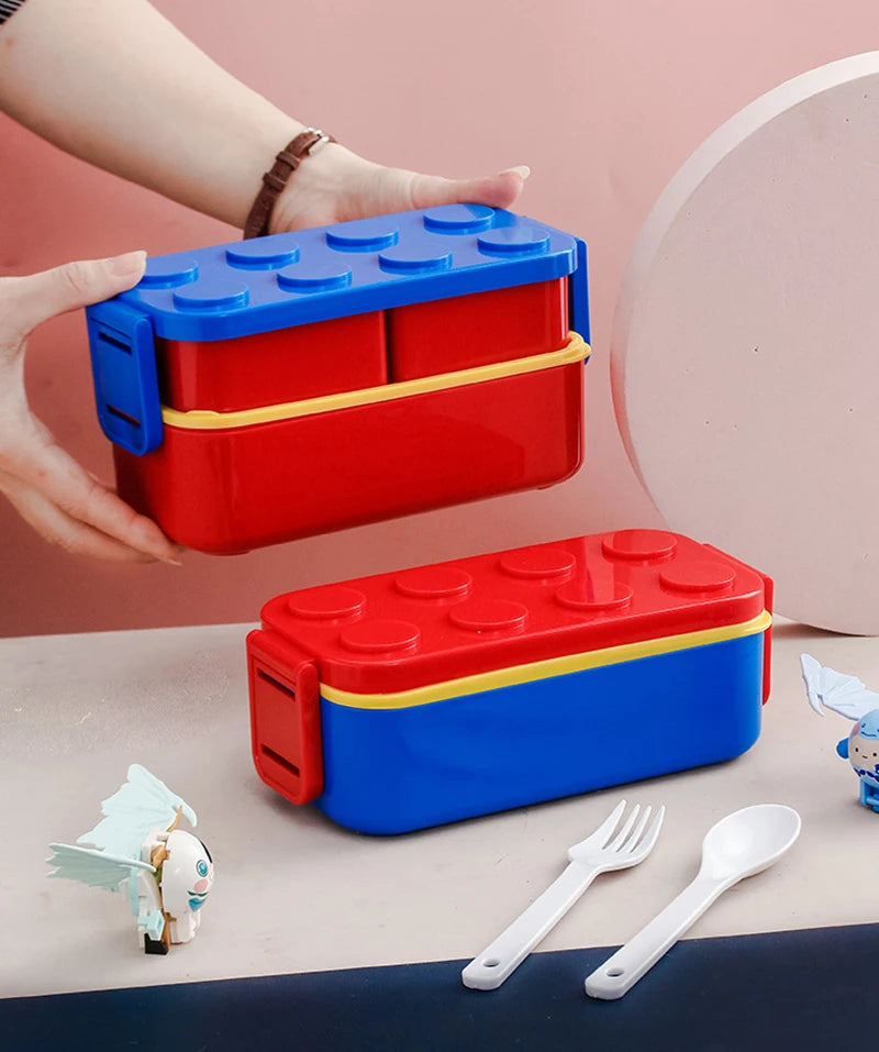 1050/1300ML Building Block Lunch Box with Tableware Portable Double Layer Bento Box for Student Office Fruit Salad Sealed Box – Image 8 - Image 9