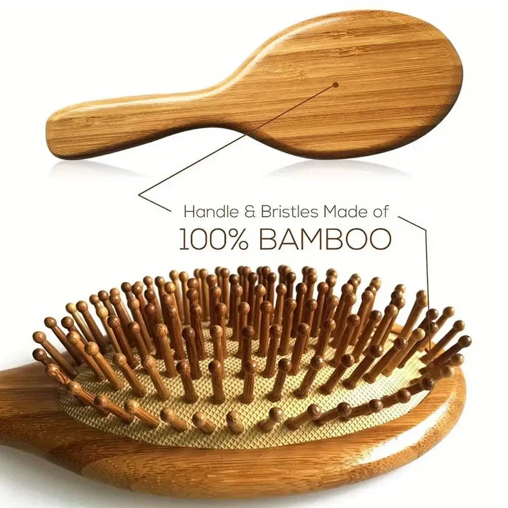 Natural Bamboo Hair Brush – Detangling & Scalp Massage Brush for All Hair Types, Anti-Bacterial, Promotes Healthy Hair Growth