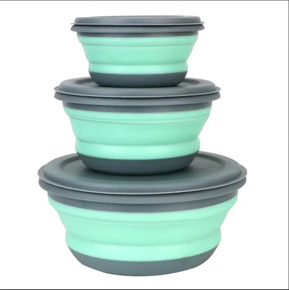 3pcs/set Silicone Folding Lunch Box With Lid Portable Picnic Camping Bowl Set Kitchen Tableware Kit Foldable Fruit Salad Bowl – Image 16