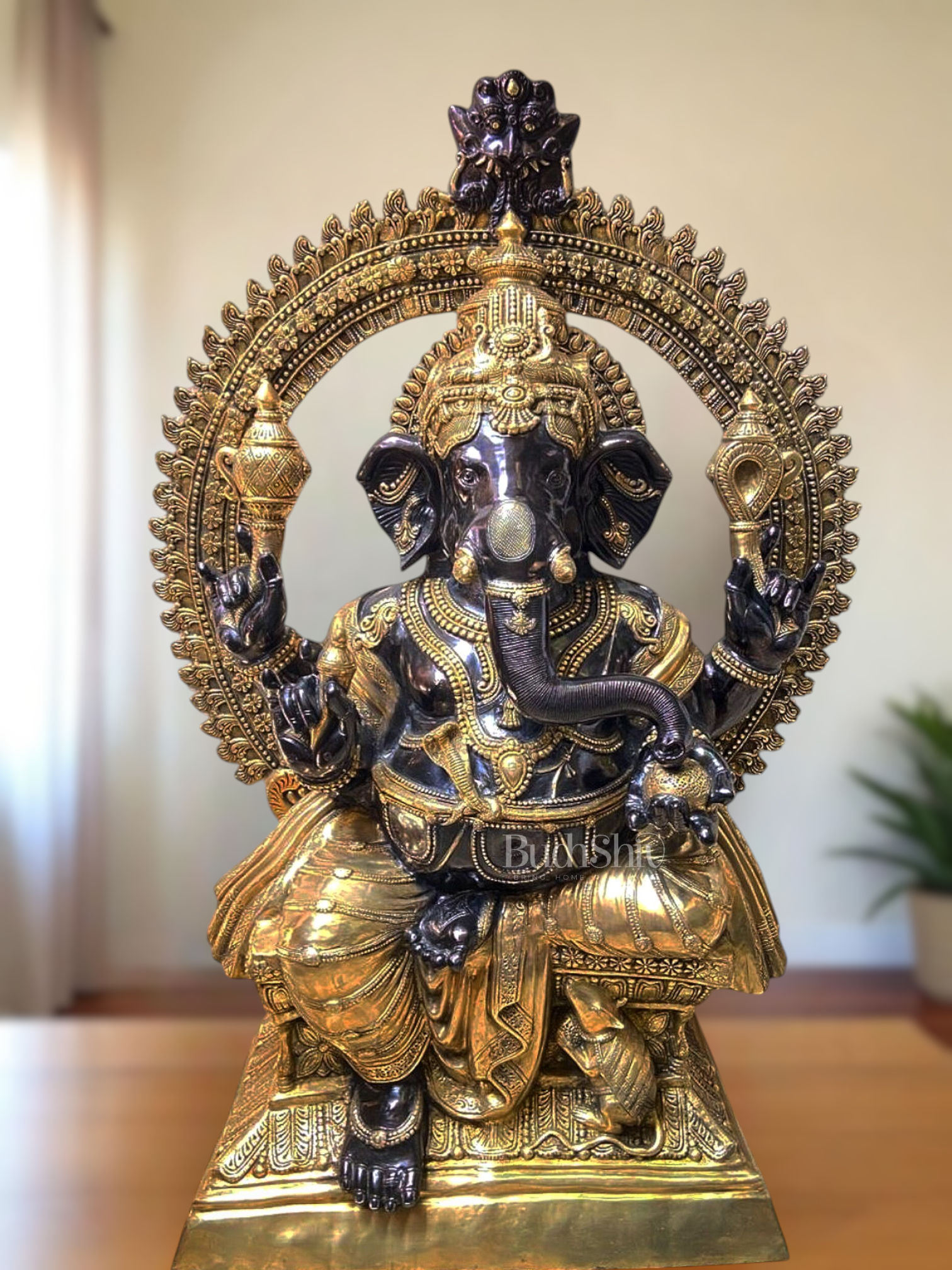 Massive Pure Brass Lord Ganesha Statue – 230 kg | 6 Feet Tall black tone - Sama Homes Idol - Brass Sculpture - Eco-friendly - Sama Homes