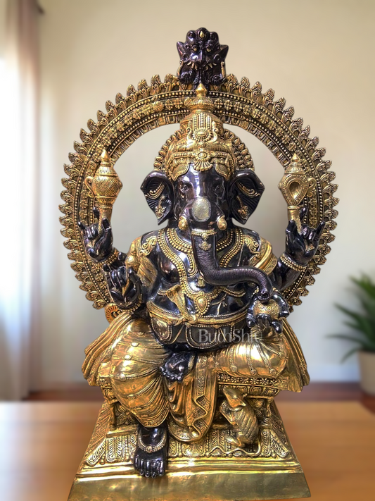Massive Pure Brass Lord Ganesha Statue – 230 kg | 6 Feet Tall black tone - Sama Homes Idol - Brass Sculpture
