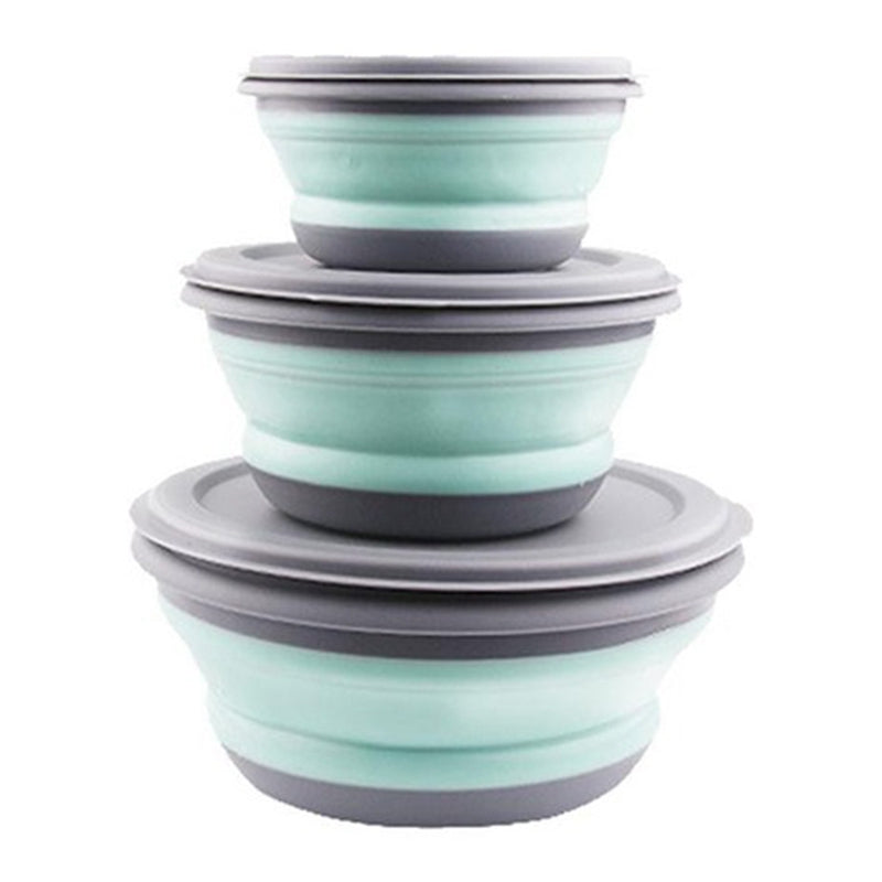 3pcs/set Silicone Folding Lunch Box With Lid Portable Picnic Camping Bowl Set Kitchen Tableware Kit Foldable Fruit Salad Bowl – Image 8 - Image 9