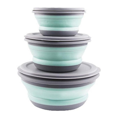 3pcs/set Silicone Folding Lunch Box With Lid Portable Picnic Camping Bowl Set Kitchen Tableware Kit Foldable Fruit Salad Bowl – Image 8