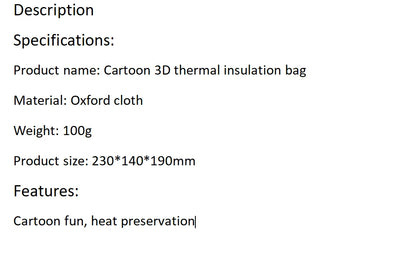 Tote Lunch Box Bag Cartoon 3D Three-Dimensional Insulation Student Lunch Bag Thickened Aluminum Foil Insulation – Image 5