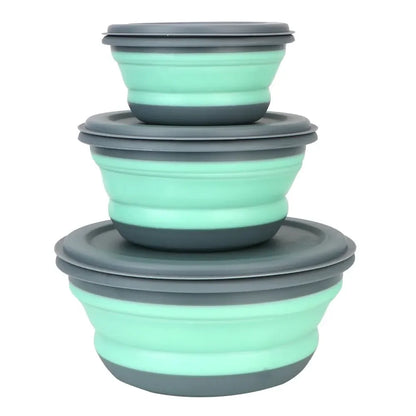 3-piece set with lid salad bowl set  silicone folding bowl foldable lunch box  portable – Image 11
