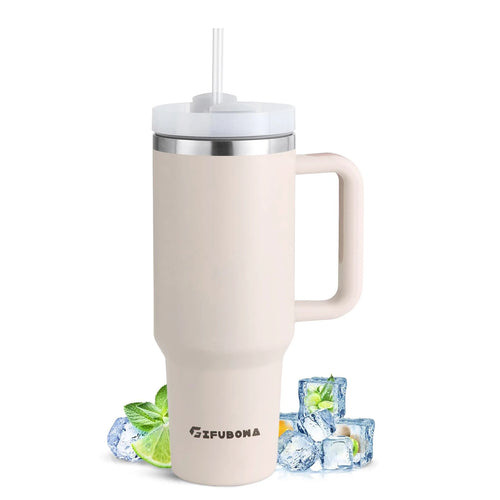 40oz Stainless Steel Insulated Water Bottle with Straw & Handle – Vacuum Flask Travel Coffee Tumbler, Hot & Cold Thermal Mug (1200ml)