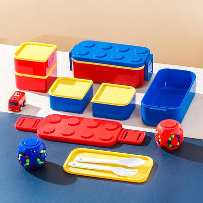 1050/1300ML Building Block Lunch Box with Tableware Portable Double Layer Bento Box for Student Office Fruit Salad Sealed Box – Image 3