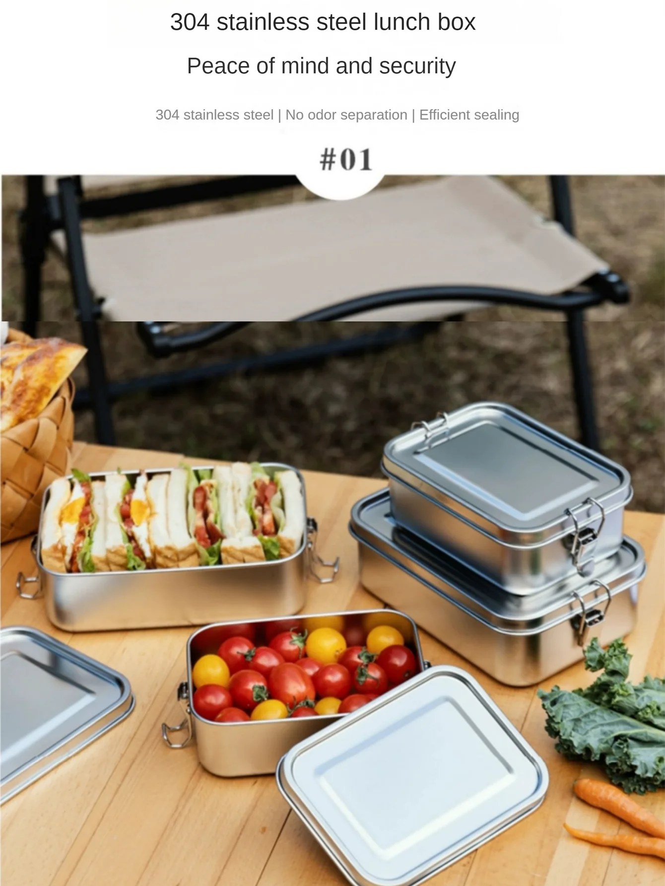 Stainless Steel Square Lunch Box Sealed Insulation Bento Box Lunch Box Canteen Large Capacity Compartment Lunch Box – Image 7
