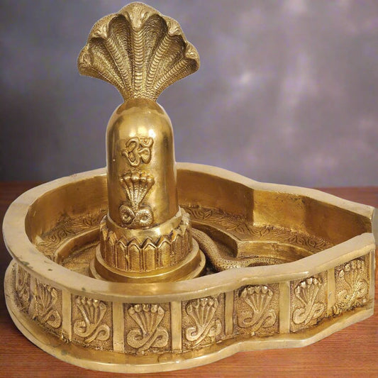 Shiva Lingam with Five-Hooded Snake Crowning Religious Décor 8"