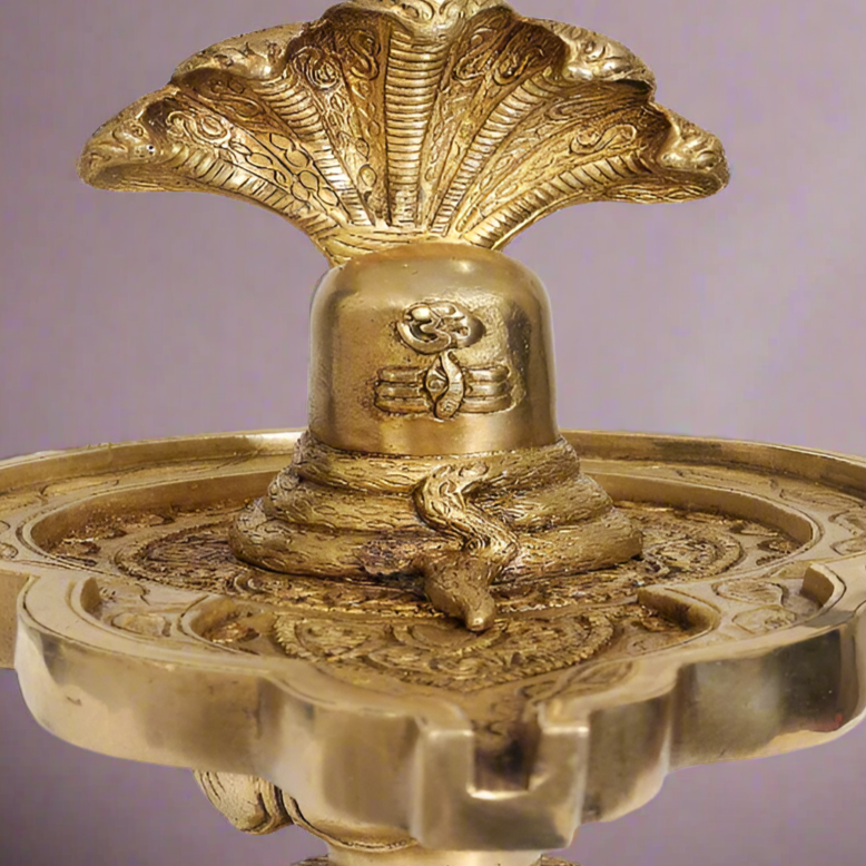 Shiva Lingam with Five-Hooded Snake Crowning Religious Décor 9" - Image 2