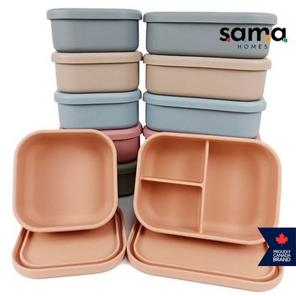 3 Compartment Silicone Bento Lunch box Containers 960 ML - Leak-Proof & Microwave Safe