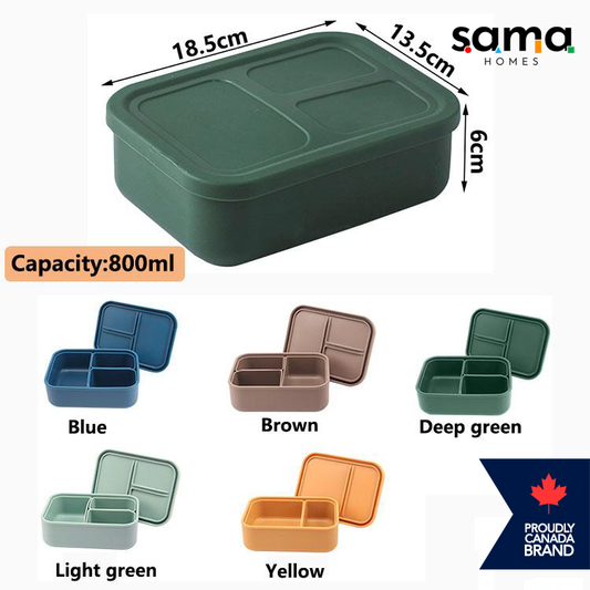 Silicone Bento Lunch box Containers with Removable 3 Compartment 800 ML - Leak-Proof & Microwave/Oven/Refrigerator Safe