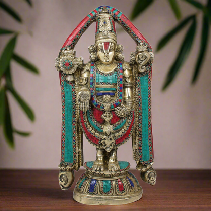 South Indian Lord Tirupathi Balaji Murti Décor Inlay Statue Gifting Idol 2 Feet by vendor-unknown - Hindu Gods