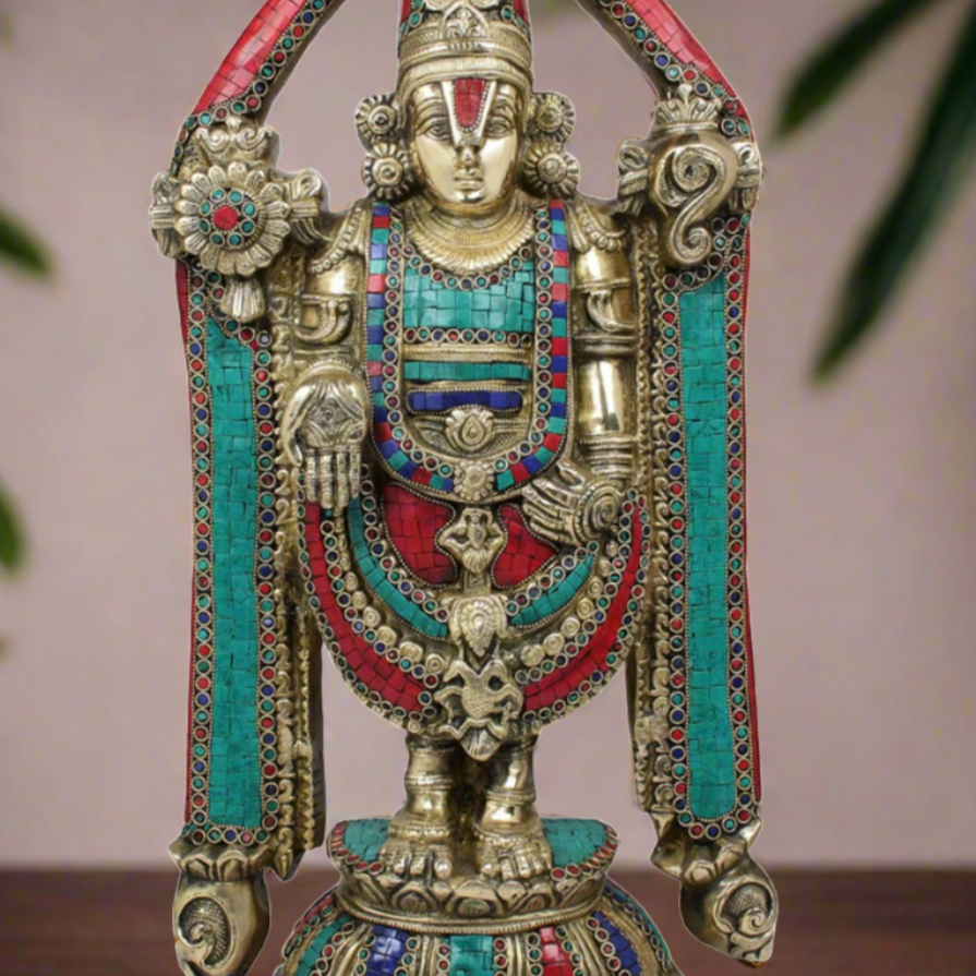 South Indian Lord Tirupathi Balaji Murti Décor Inlay Statue Gifting Idol 2 Feet