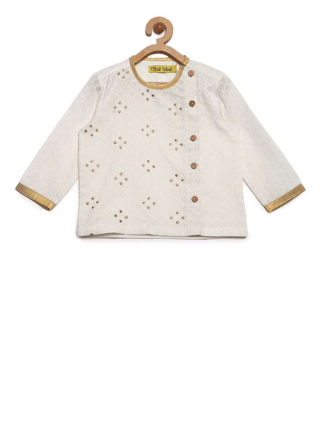 Baby Boy White Zari Kurta Dhoti Set - Image 4