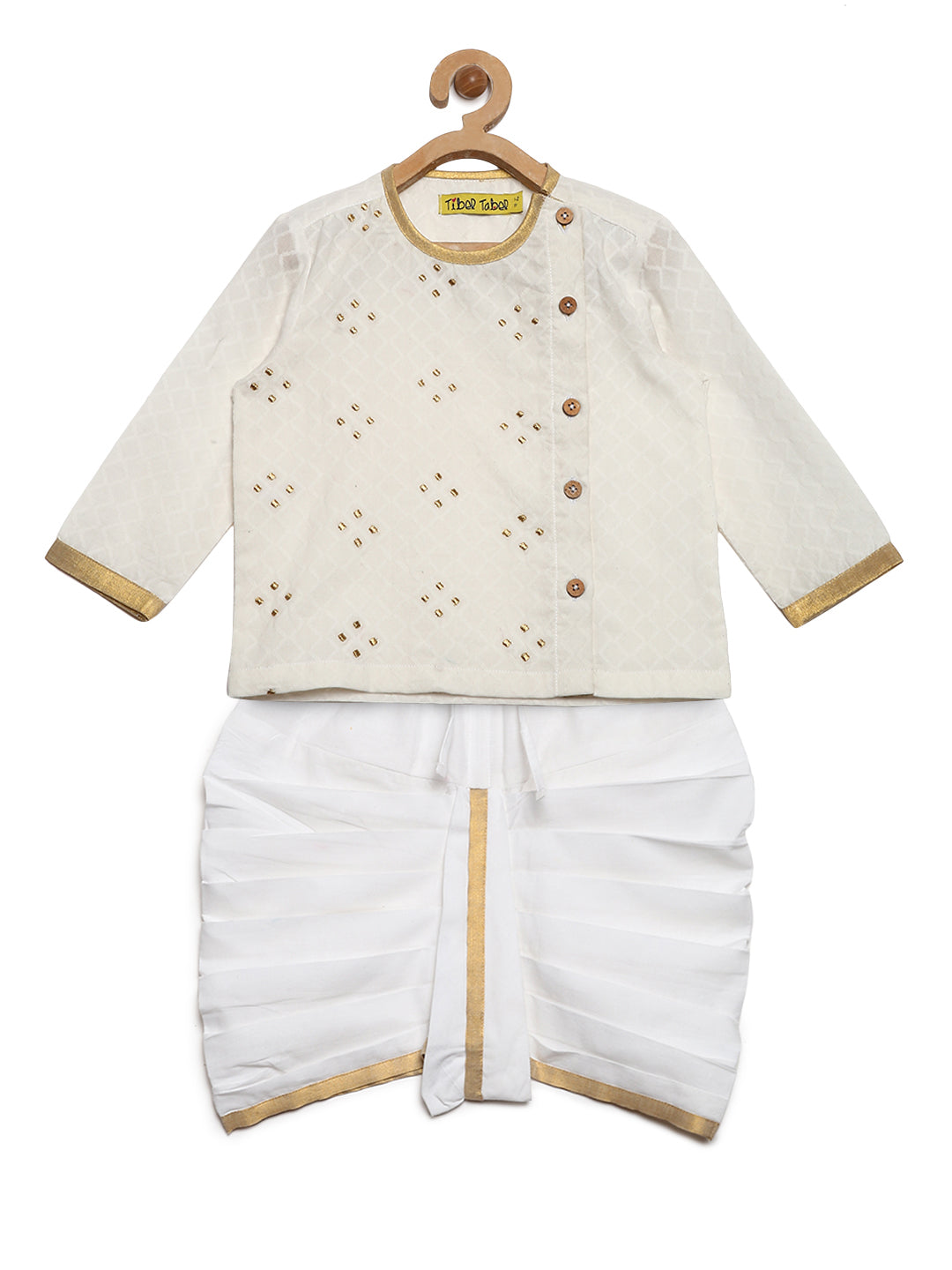 Baby Boy White Zari Kurta Dhoti Set