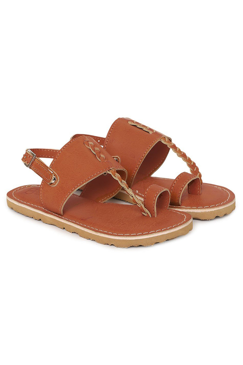 Boy Brown Braid Kohlapuri Sandal - Image 3