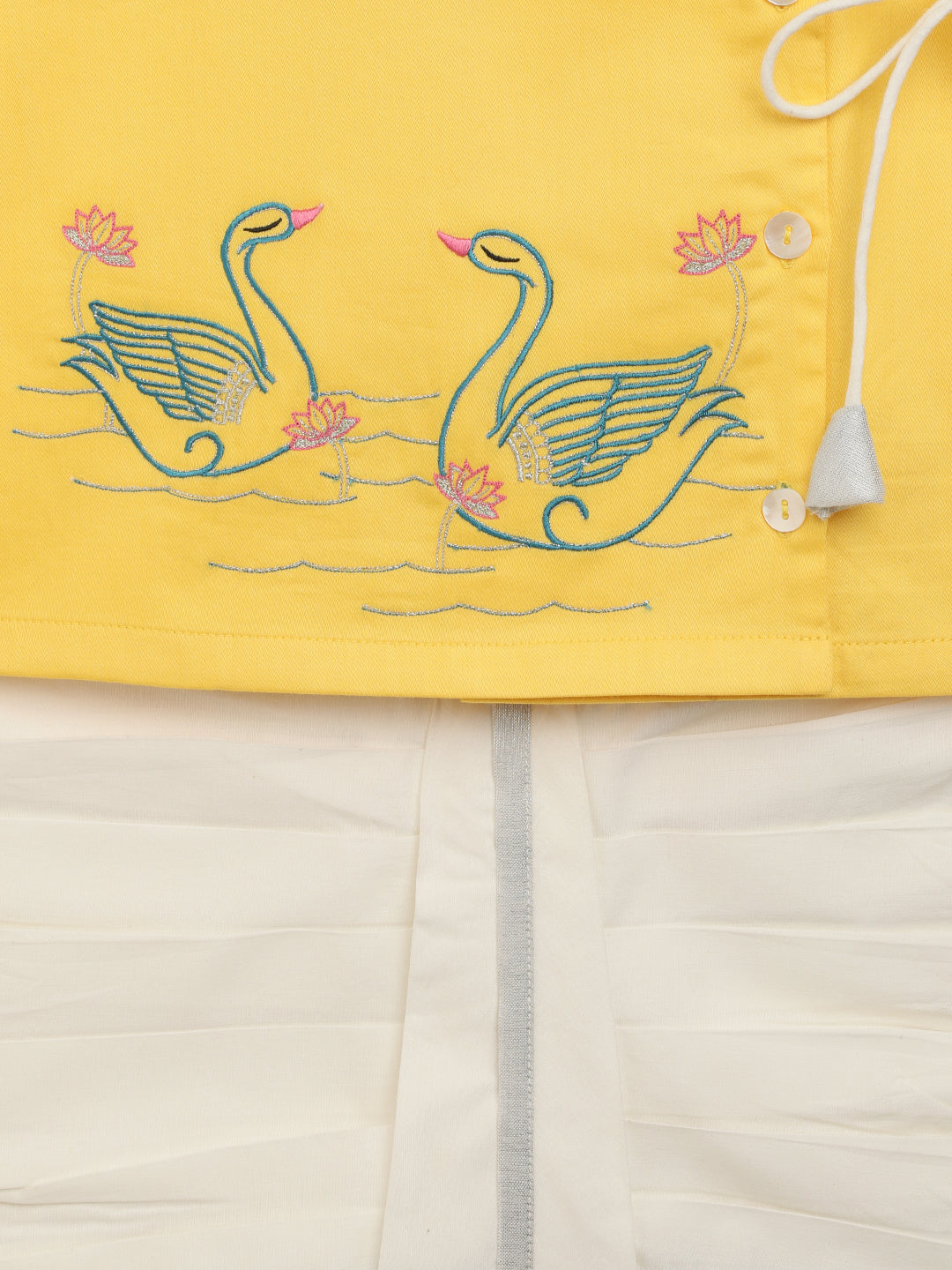 Baby Boy Yellow Embroidered Swan Dhoti Set - Image 7