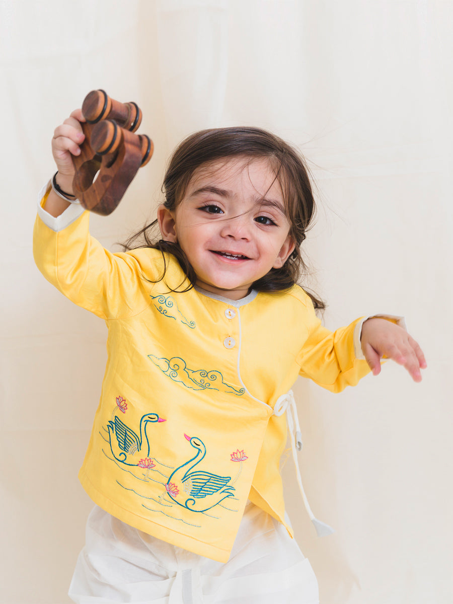 Baby Boy Yellow Embroidered Swan Dhoti Set - Image 8