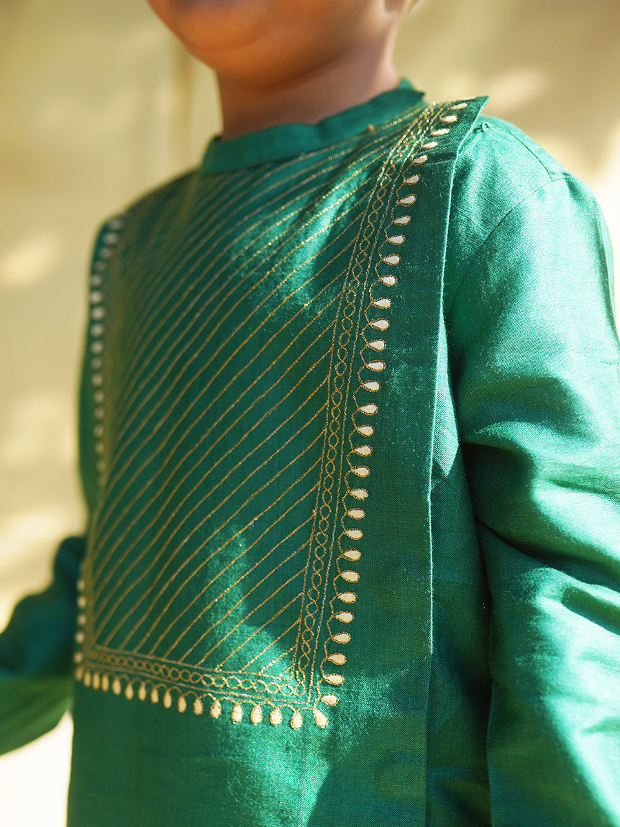 Boys Silk Green Dhoti Set