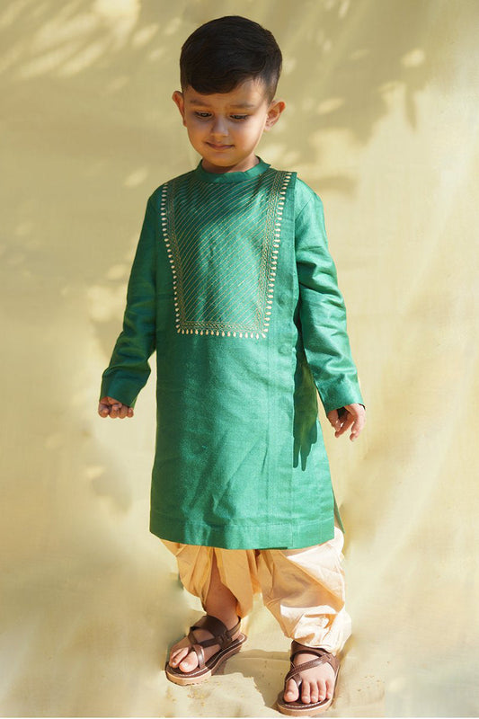 Boys Silk Green Dhoti Set