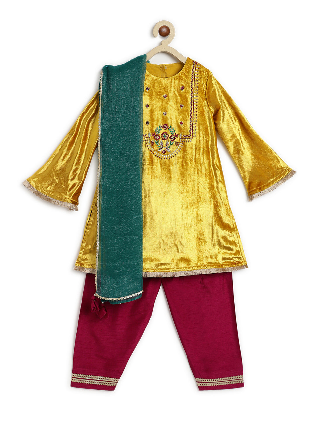 Noor Velvet Suit for Girls - Yellow - Image 5