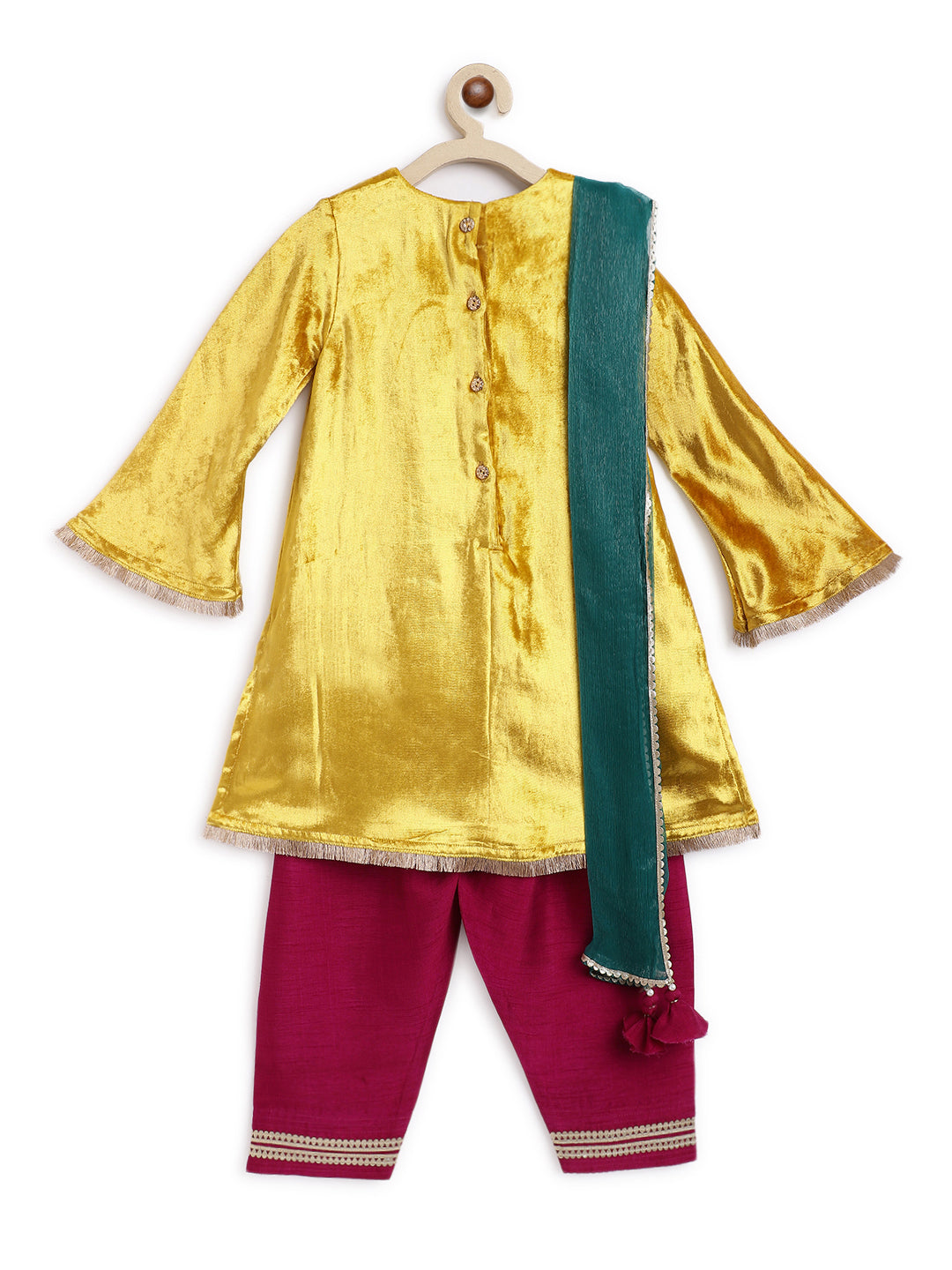 Noor Velvet Suit for Girls - Yellow - Image 6