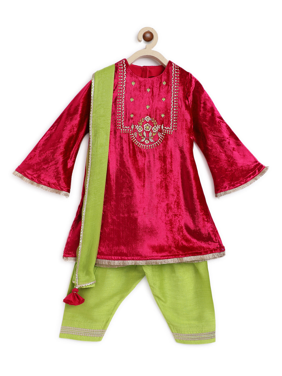 Noor Velvet Suit for Girls - Pink - Image 3