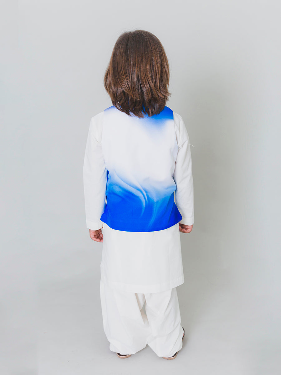 Boys Blue Marble Bundi Kurta Set - Image 2