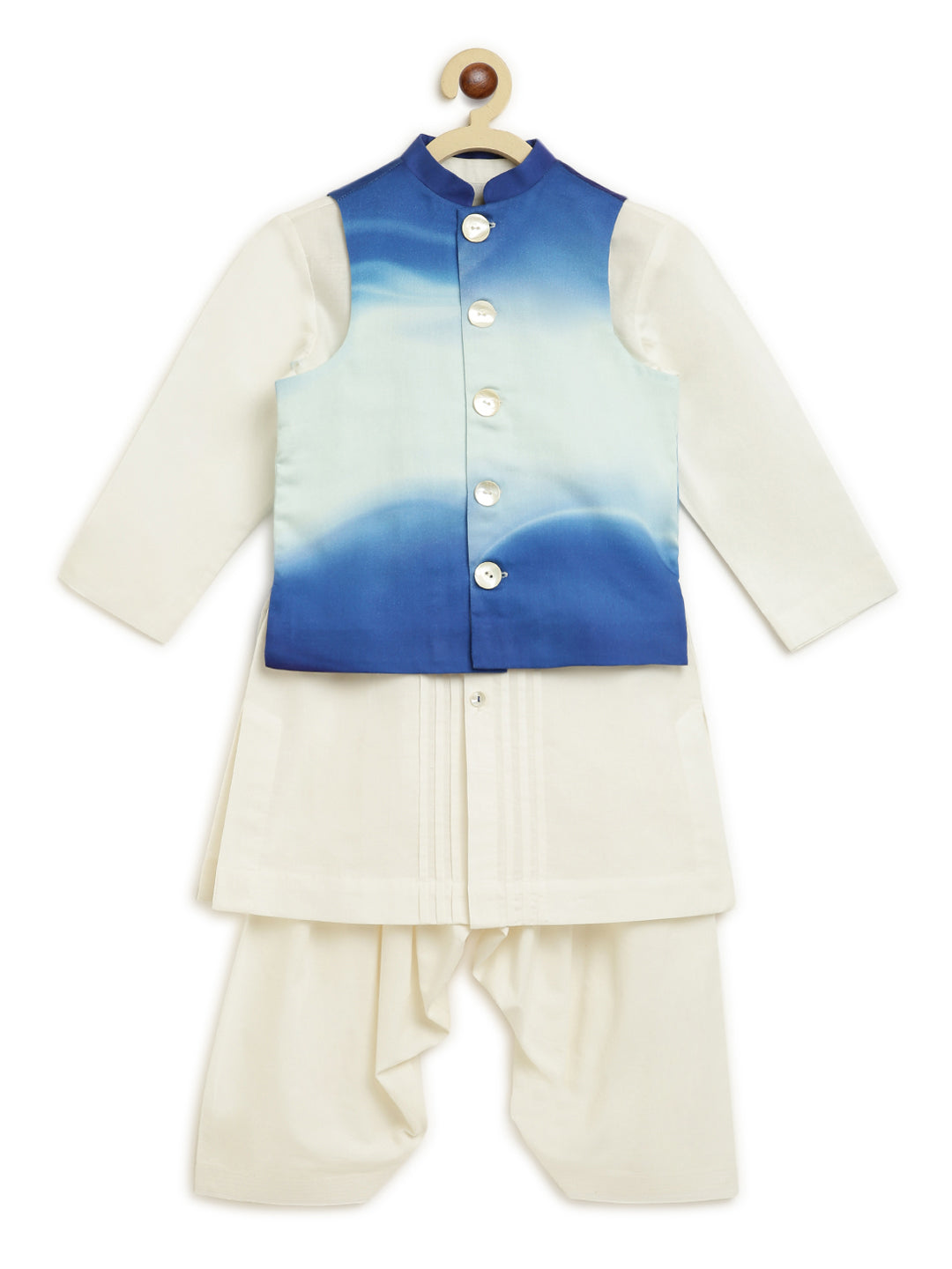 Boys Blue Marble Bundi Kurta Set - Image 4