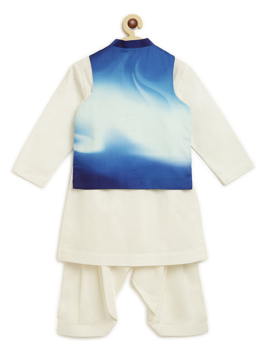 Boys Blue Marble Bundi Kurta Set - Image 5
