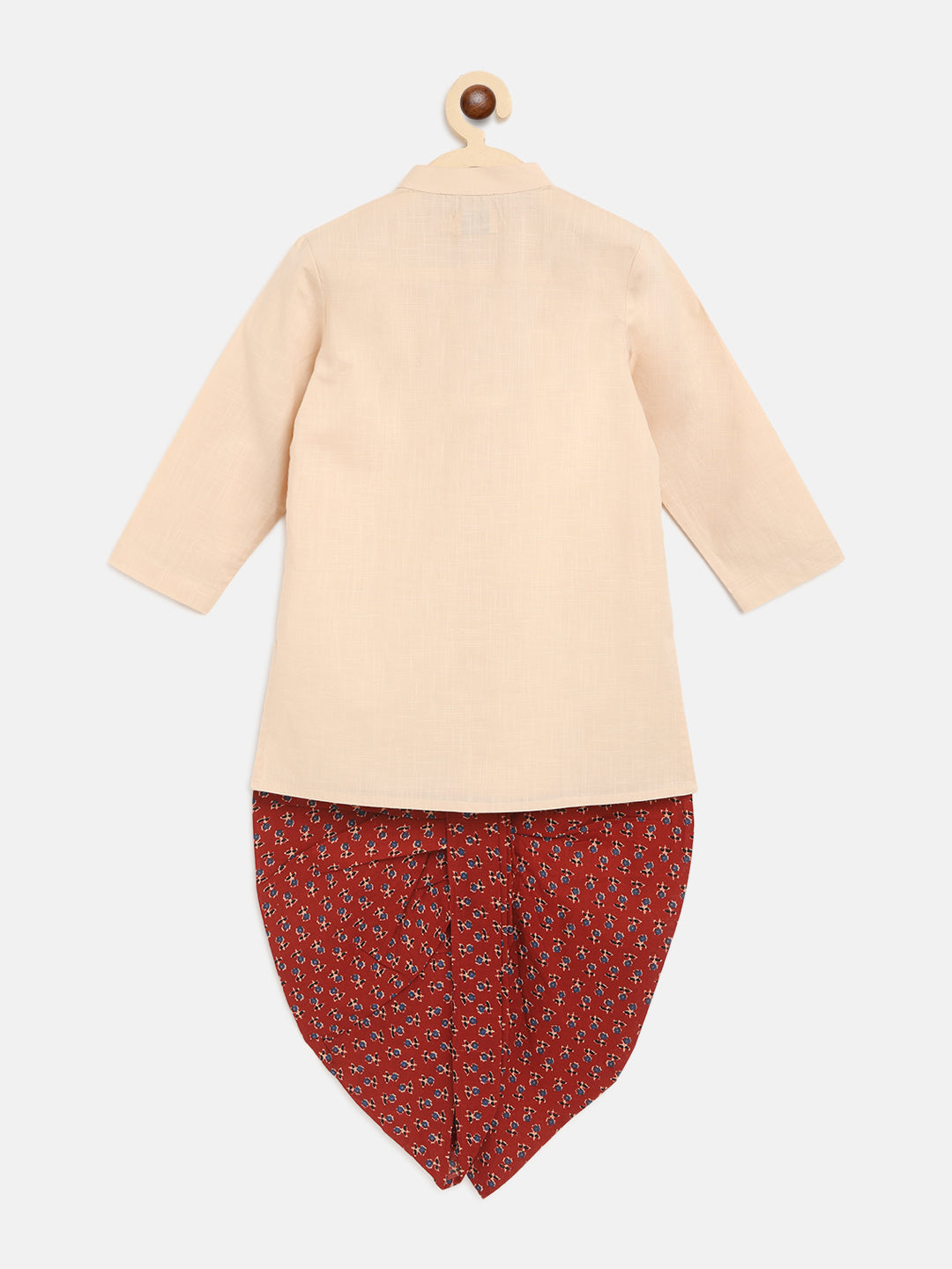 Boys Red Embroidered Buti Dhoti Set - Image 5