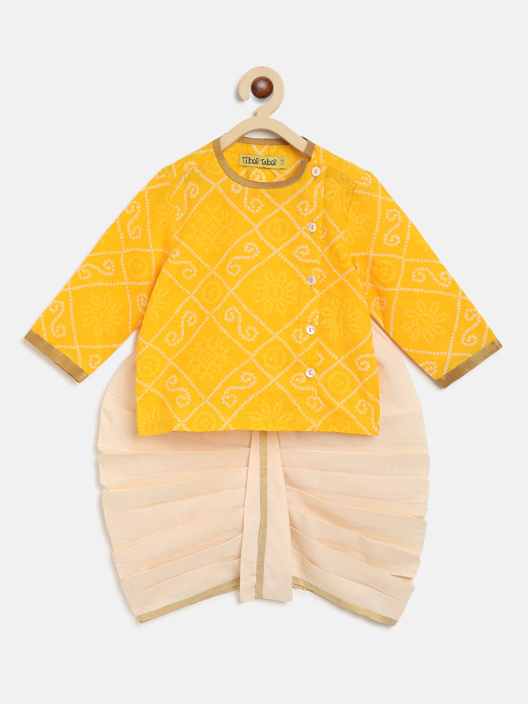 Baby Boy Yellow Printed Bandhani Dhoti Set - Image 3