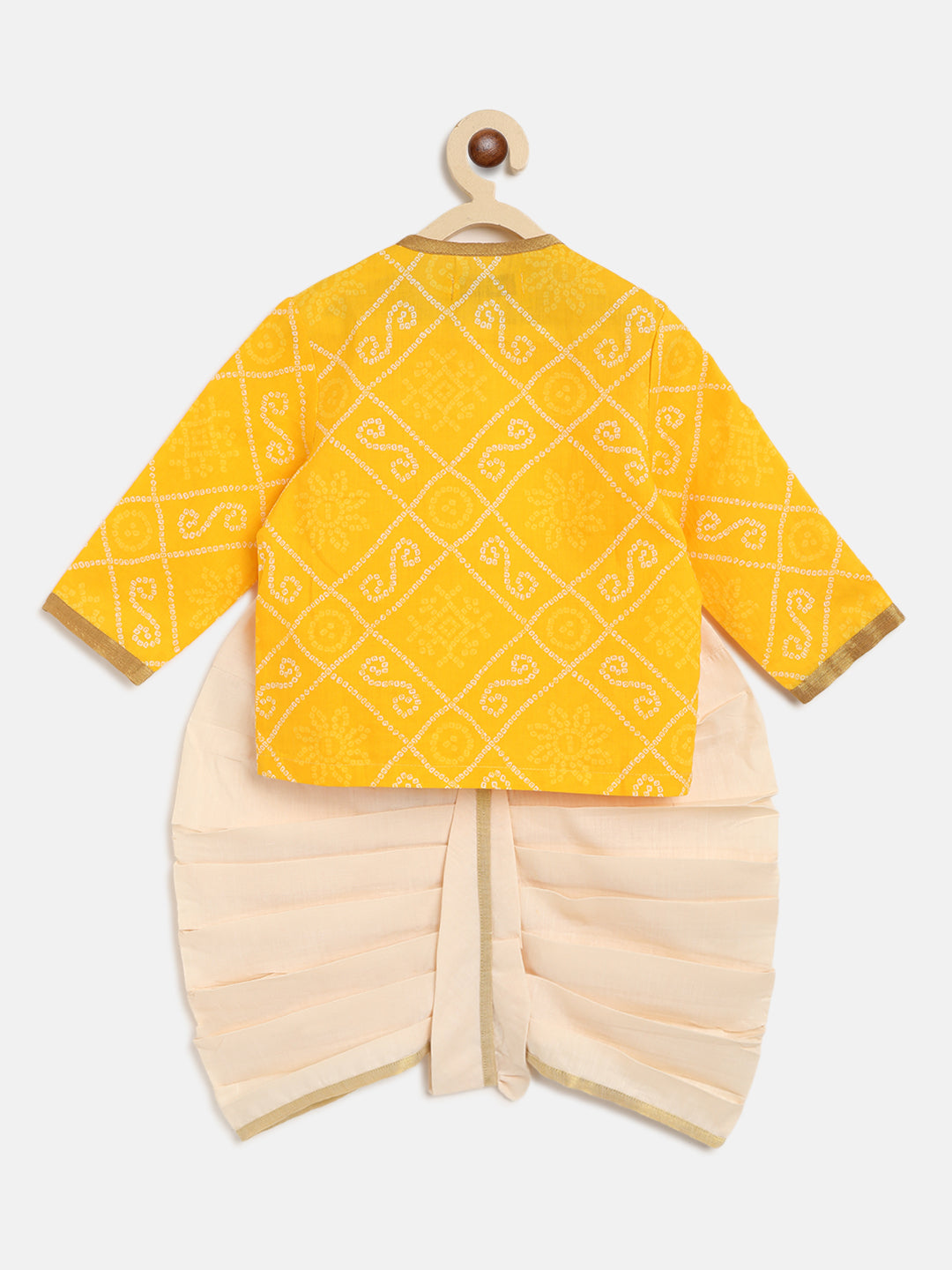 Baby Boy Yellow Printed Bandhani Dhoti Set