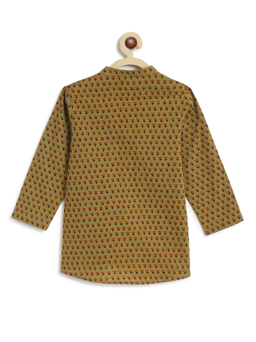 Boy Printed Buti Short Kurta - Green - Image 2