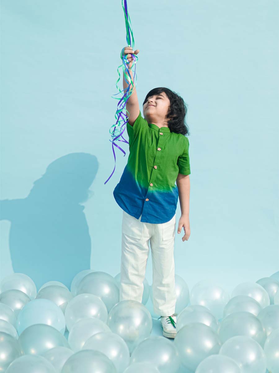 Boys Shirt Green Tie Dye Ombre