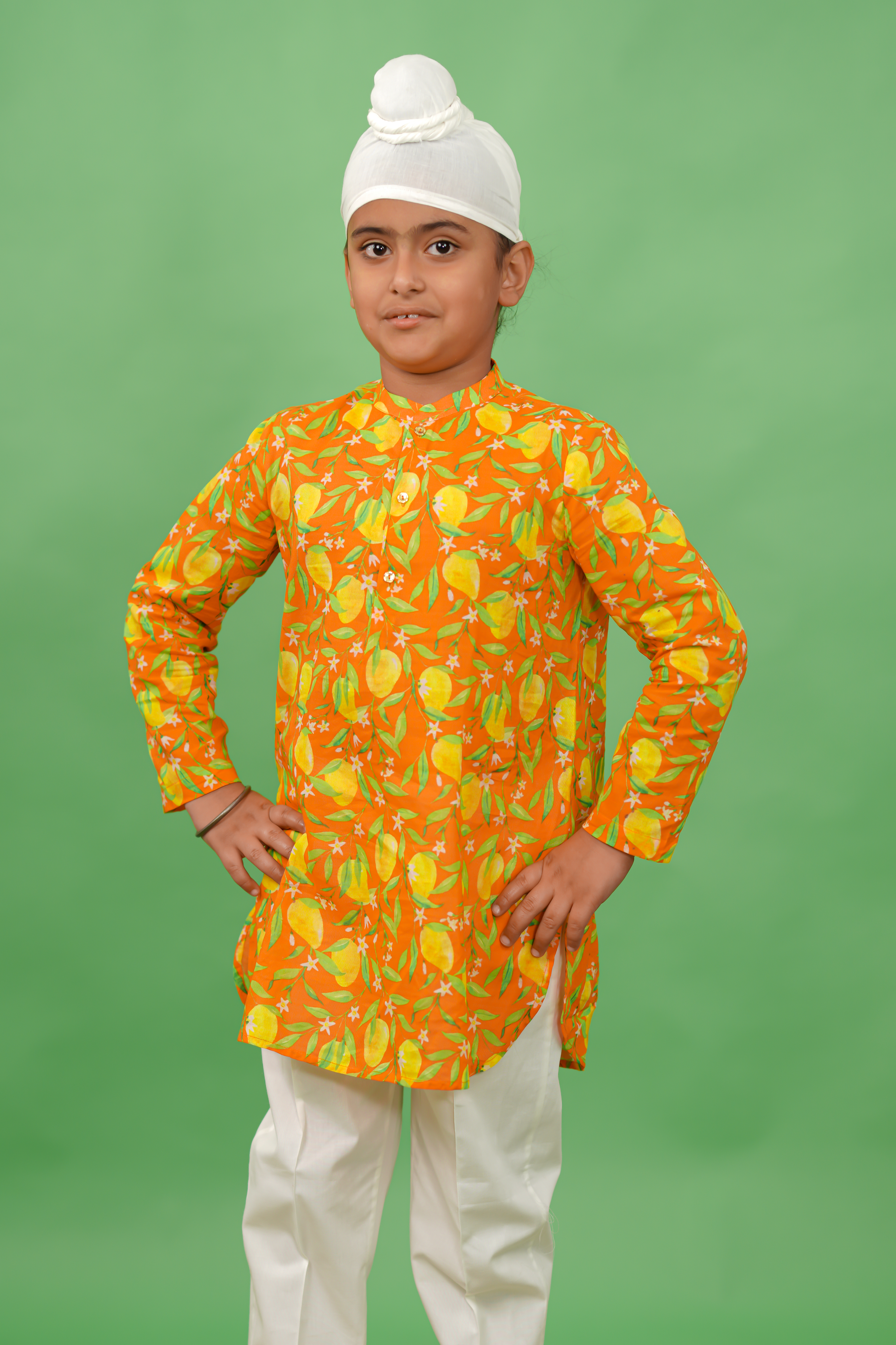 Boys Short Kurta Printed Mango - Orange - Eco-friendly - Sama Homes
