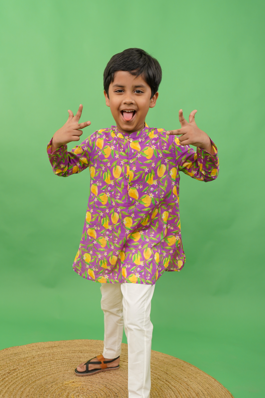 Boys Kurta Set Printed Mango - Purple