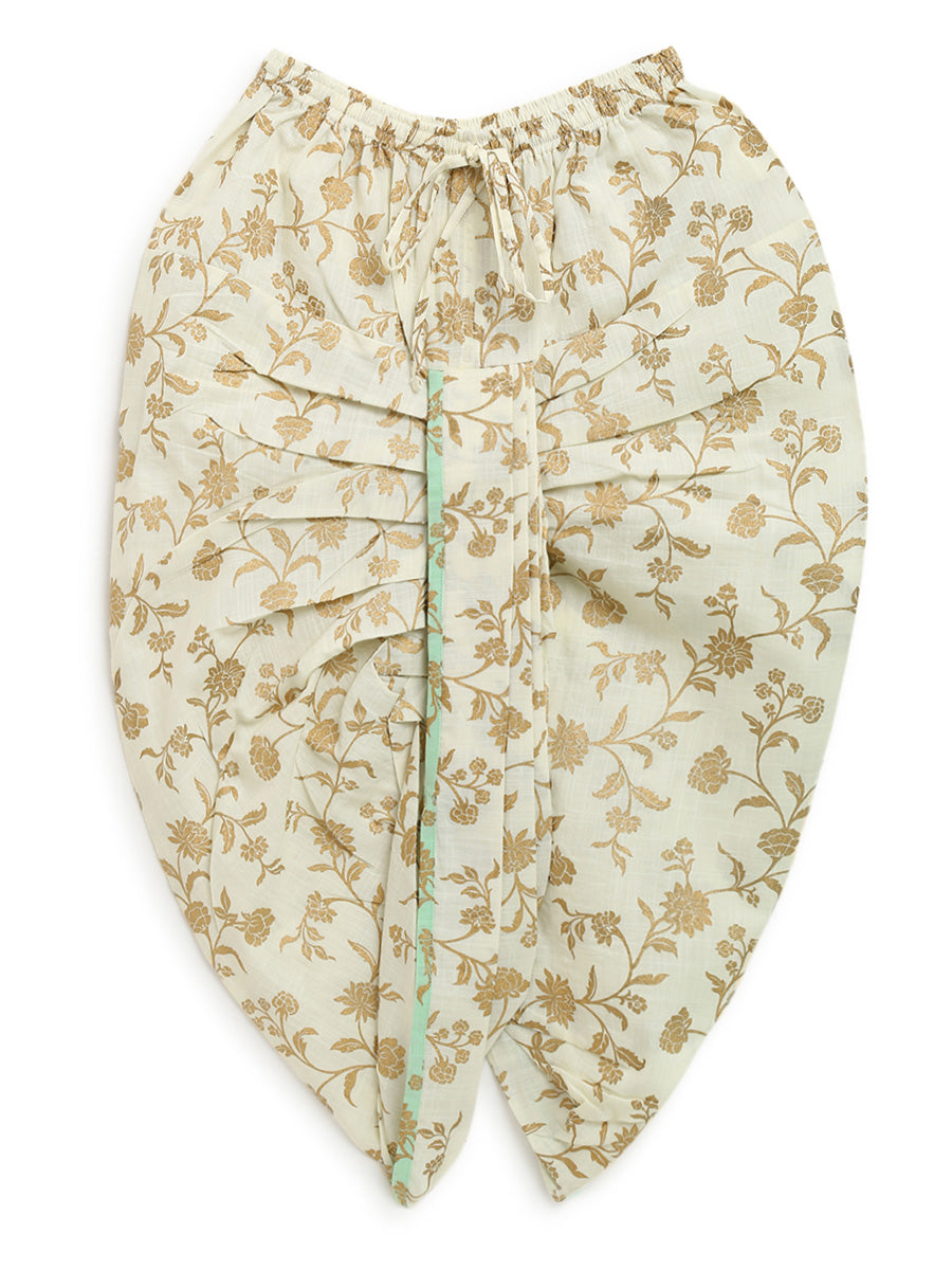 Boys Nawab Dhoti Kurta Cotton Set Gold Print- Green - Image 7